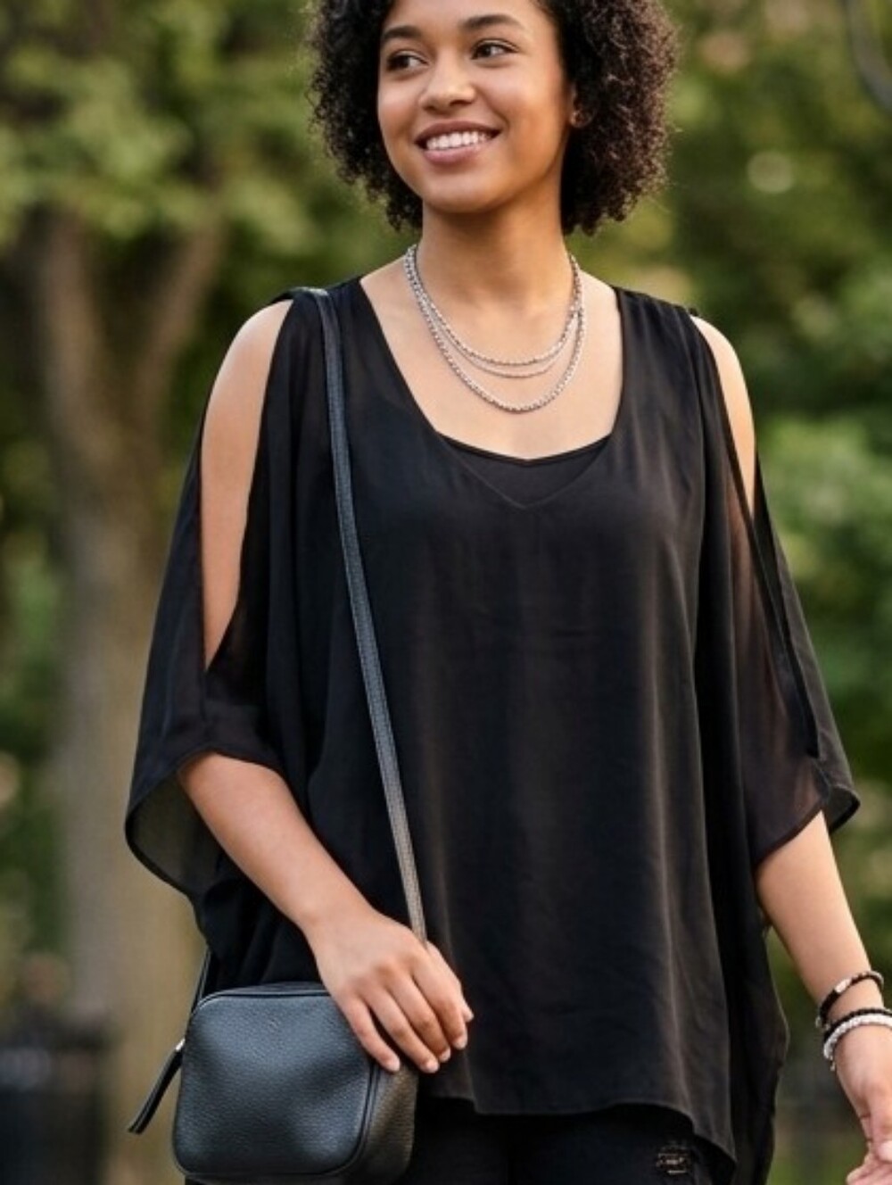 Love Culture Black Cold-Shoulder Tunic Top • Size S/M